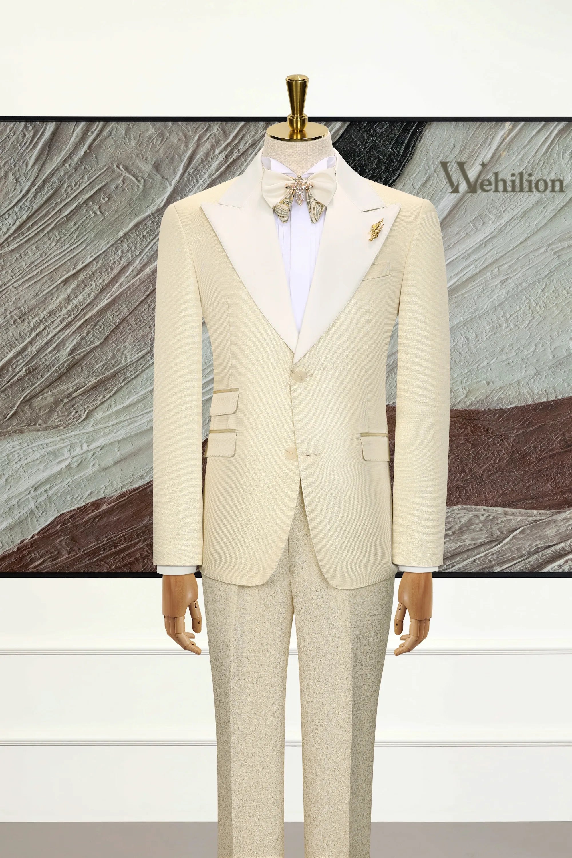 Men's Ivory Peak Lapel Party 3 Piece Suits