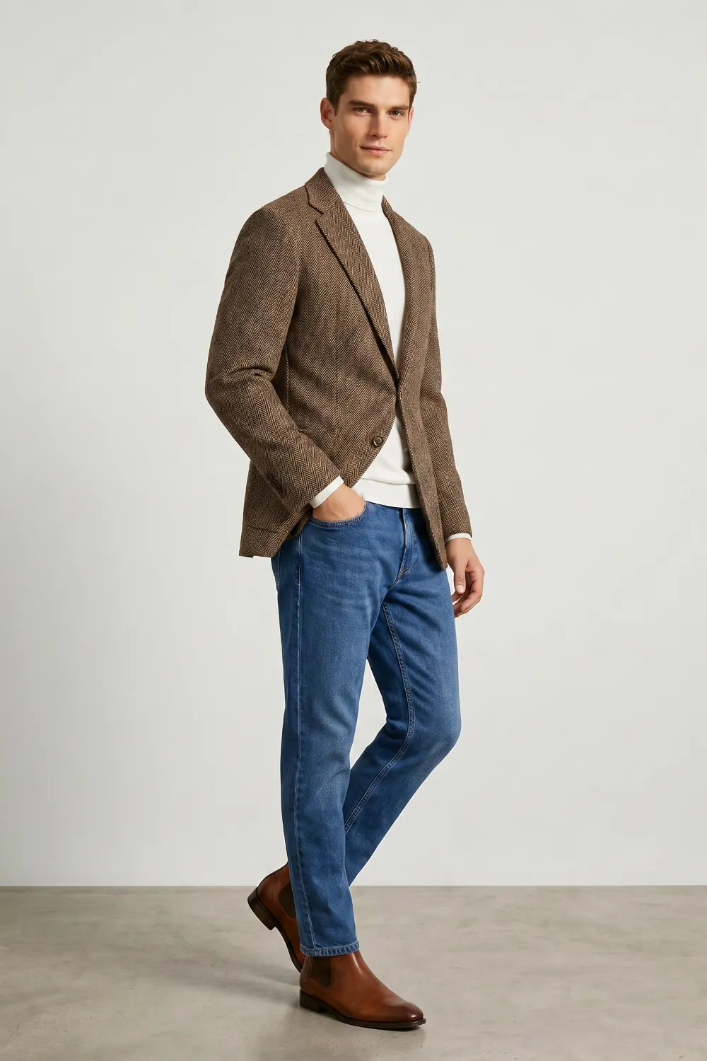 Men's Brown Herringbone Tweed Blazer