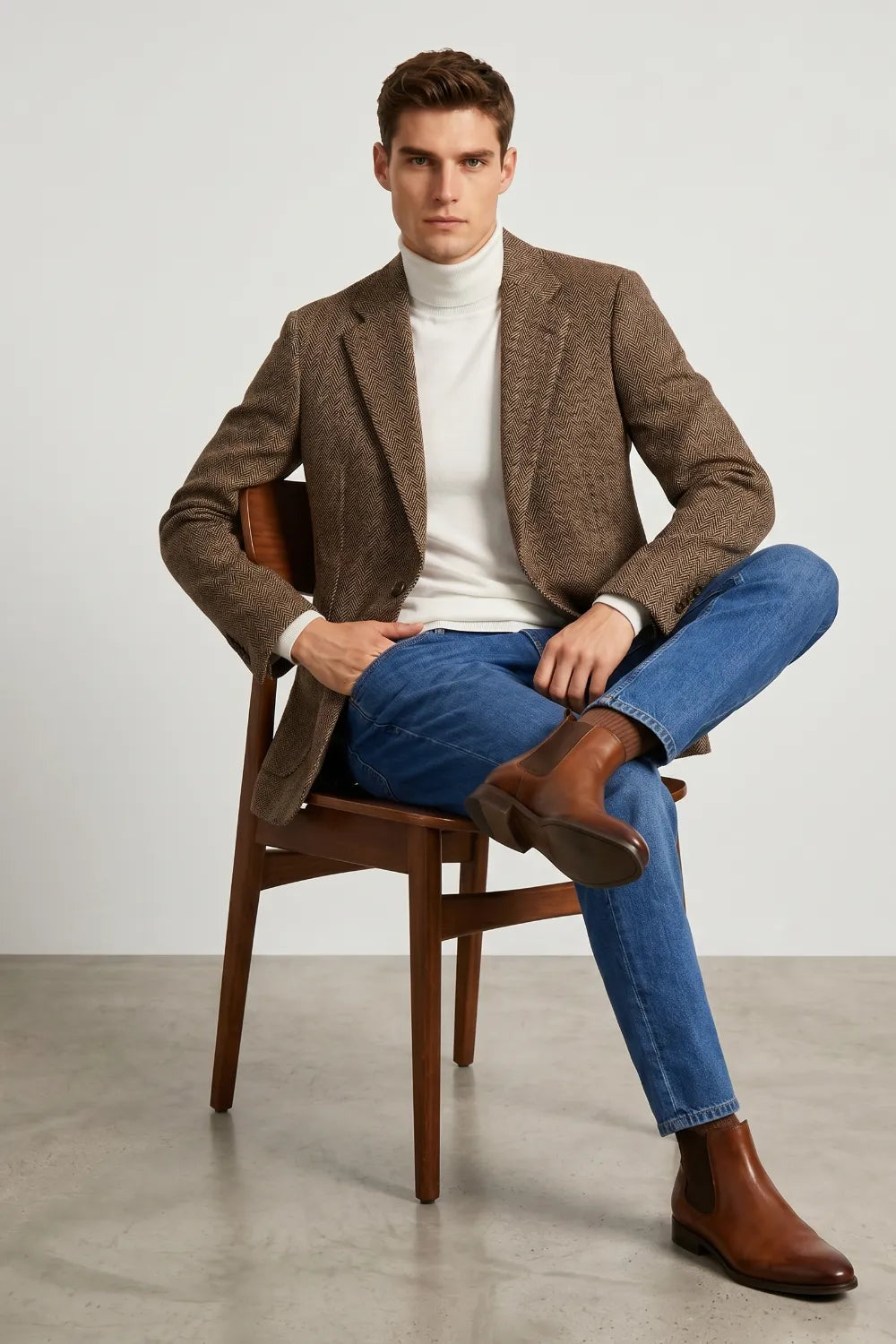 Men's Brown Herringbone Tweed Blazer