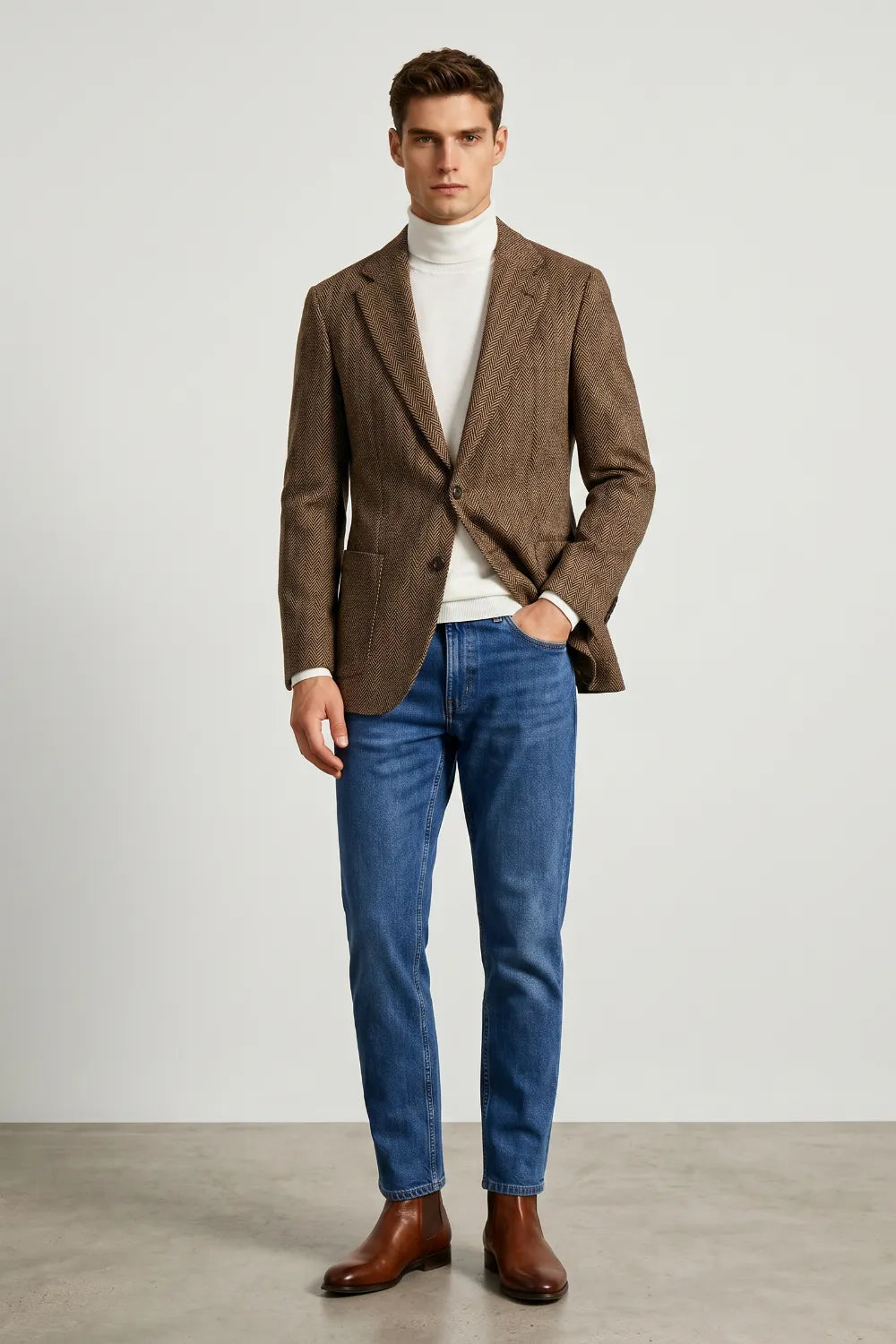 Men's Brown Herringbone Tweed Blazer