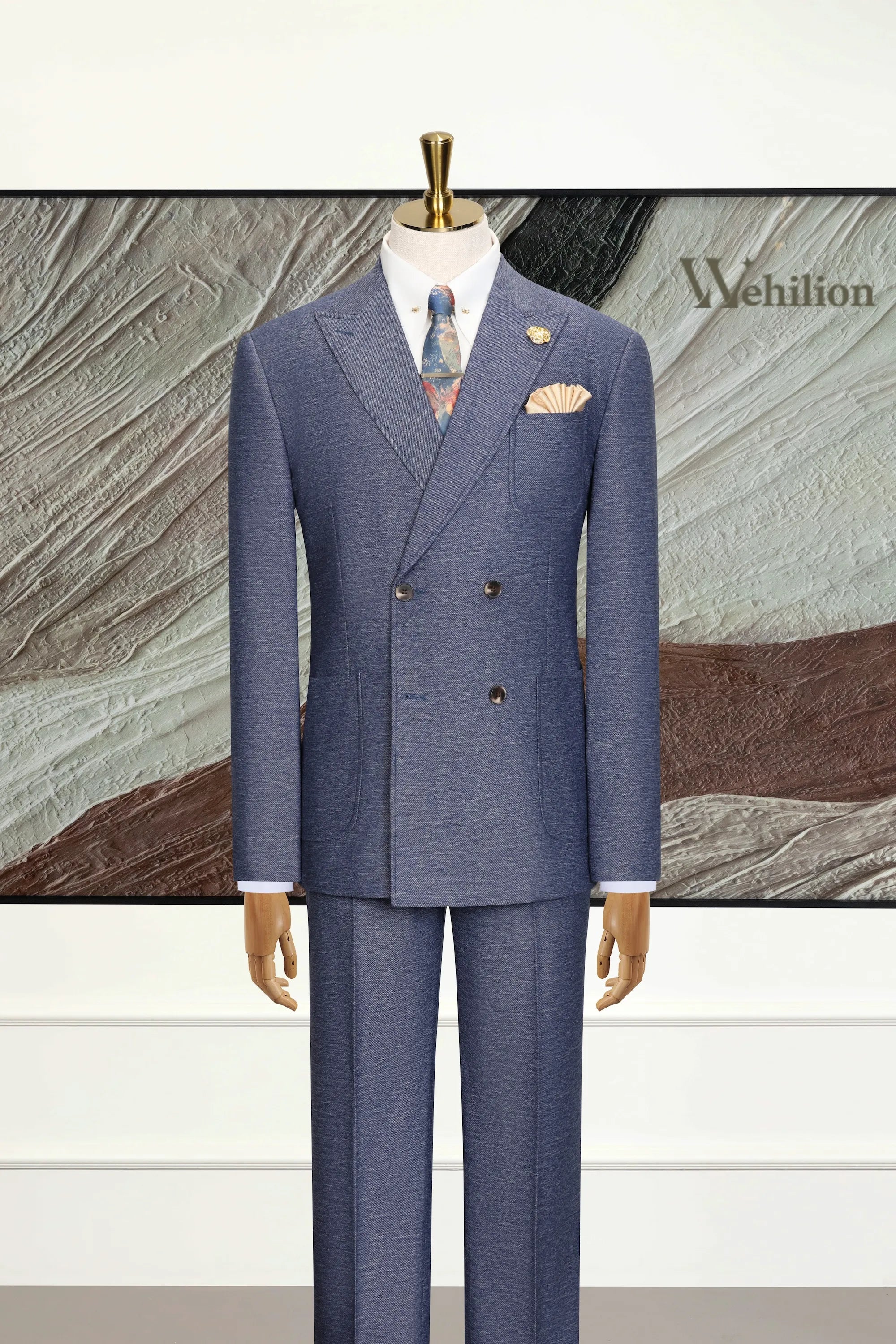 Men's Stylish Blue Double Breasted 2 Piece Suits