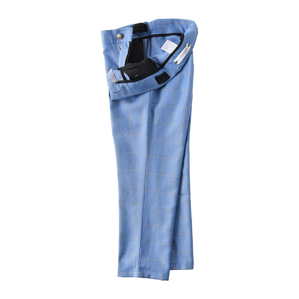 Light blue plaid boys' formal dress pants: High-quality with zipper fly & gold button detail