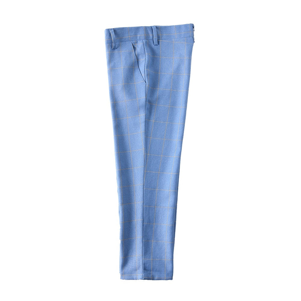 Light blue plaid boys' formal dress pants: High-quality checked trousers with slim fit