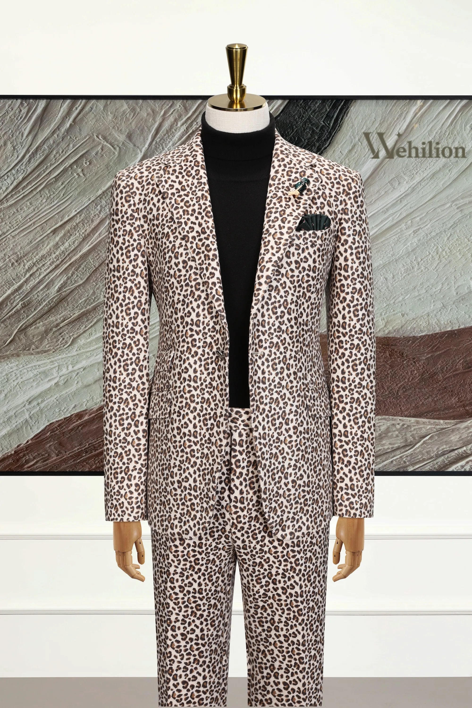 Men's Off-white Leopard Print 2-piece Suit