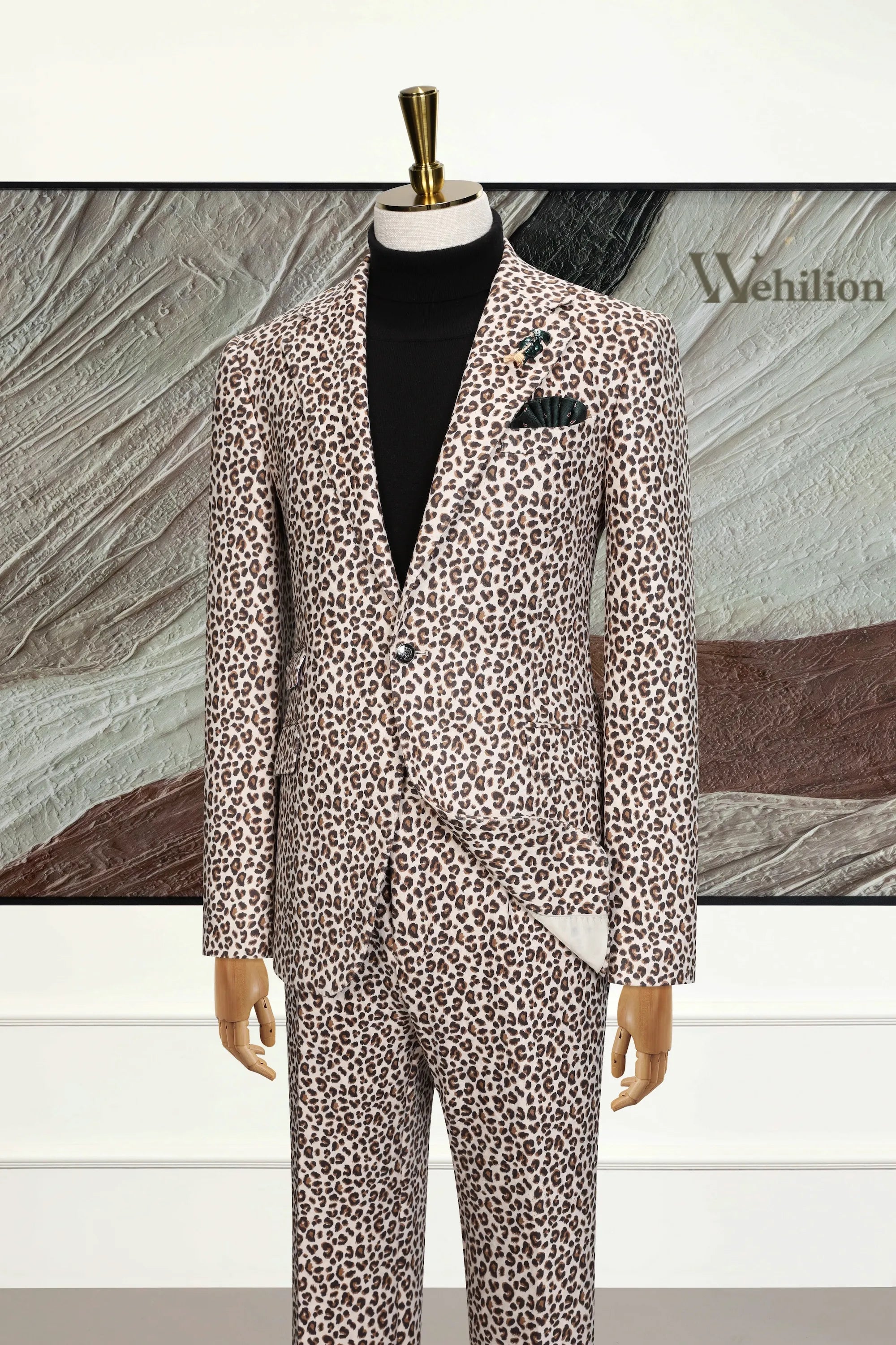 Men's Off-white Leopard Print 2-piece Suit