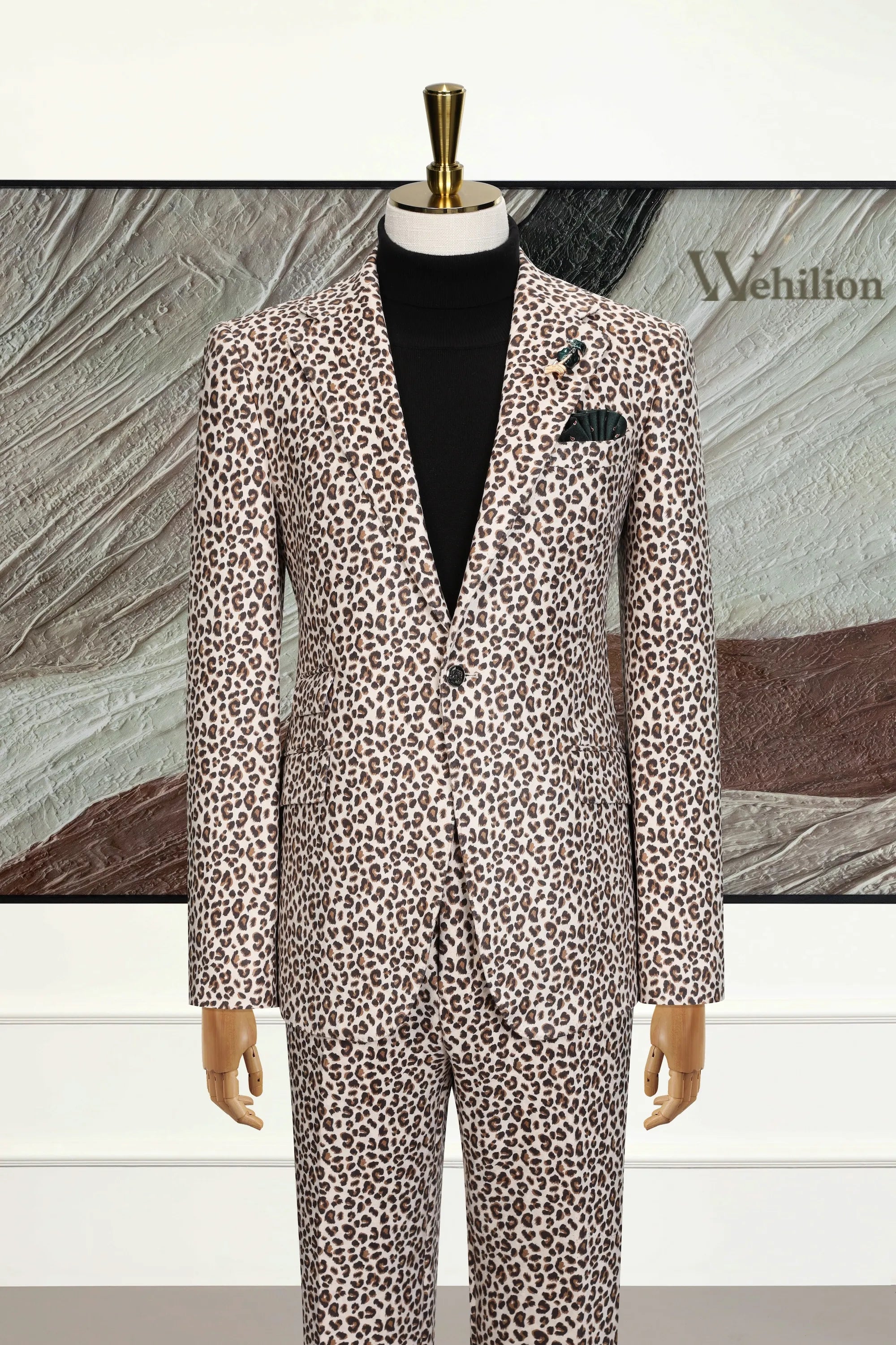 Men's Off-white Leopard Print 2-piece Suit