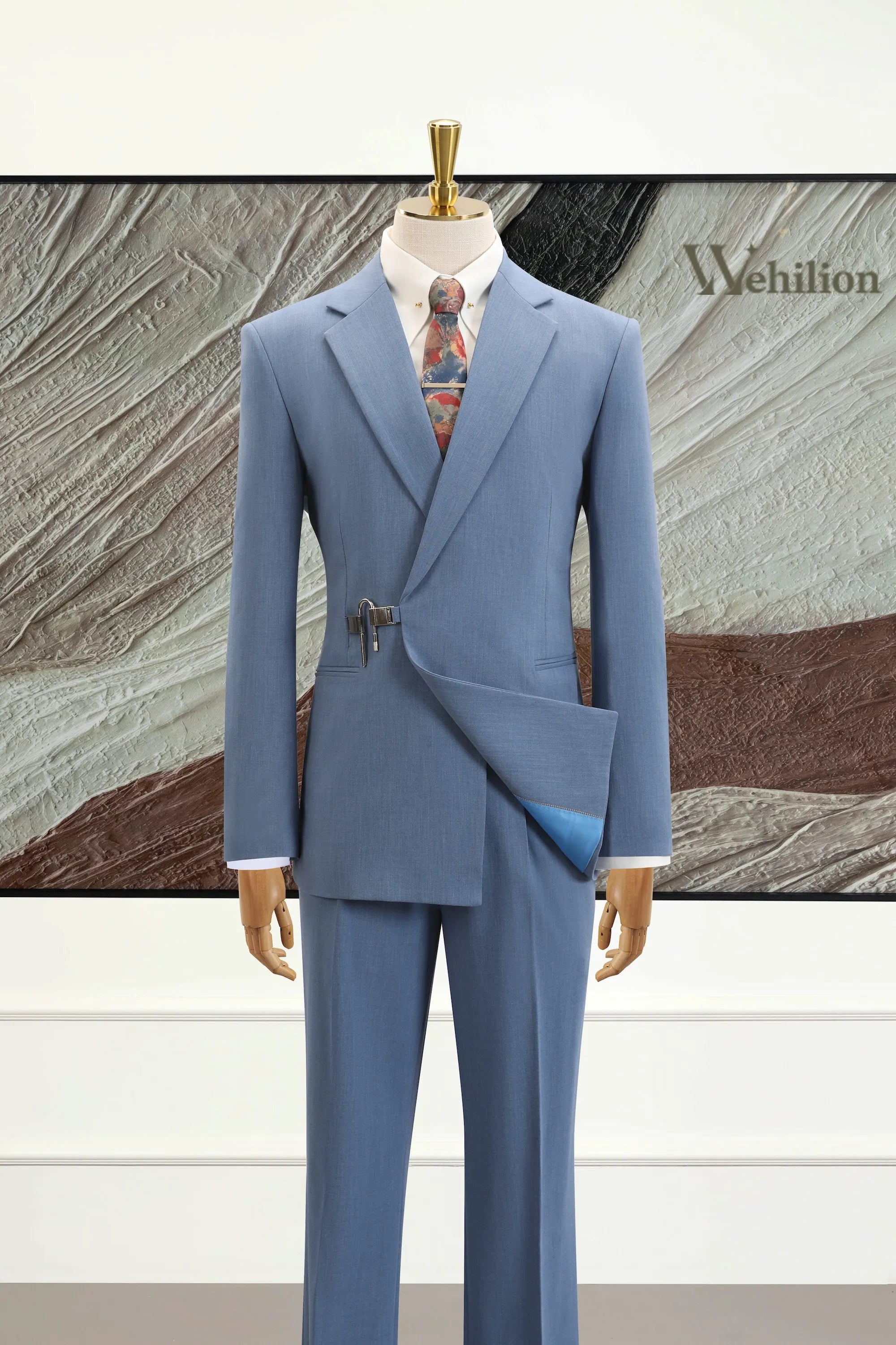 Men's Light Blue Single Breasted 2 Piece Suit