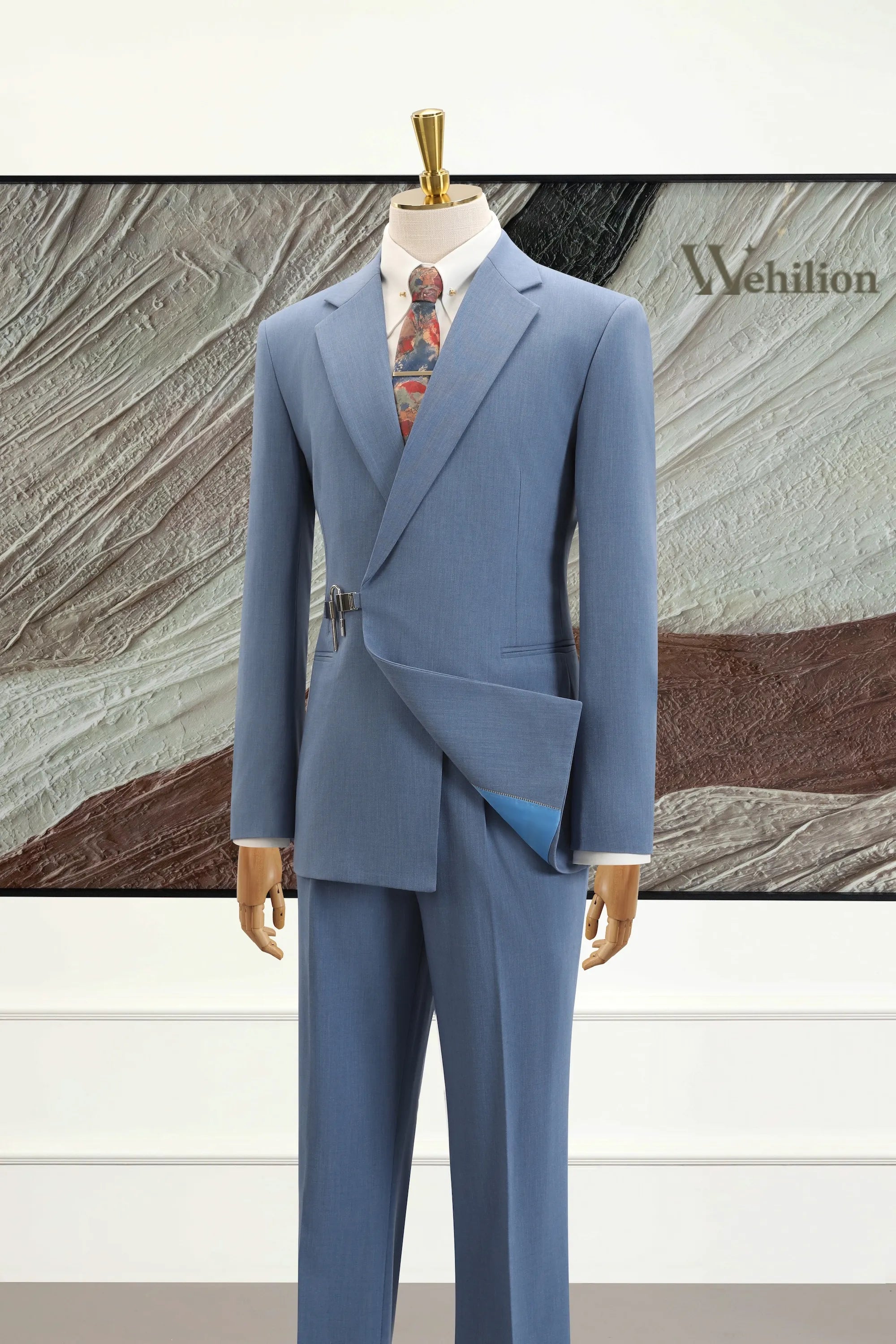 Men's Light Blue Single Breasted 2 Piece Suit