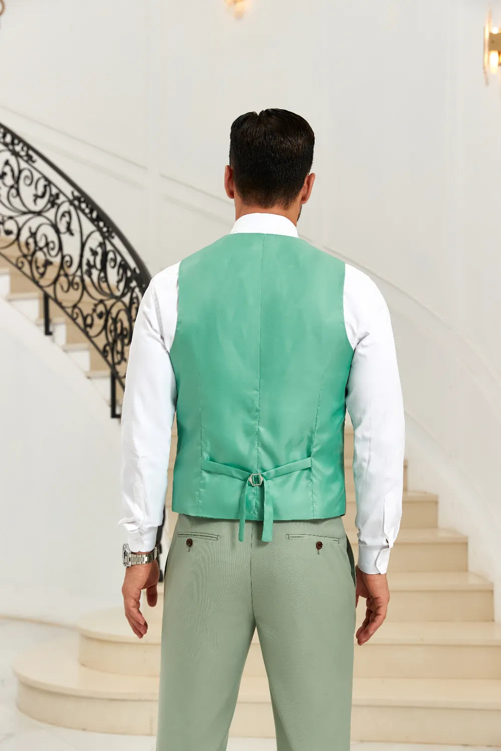 Men's Light Green Vest & Pants 2 Pieces Suits