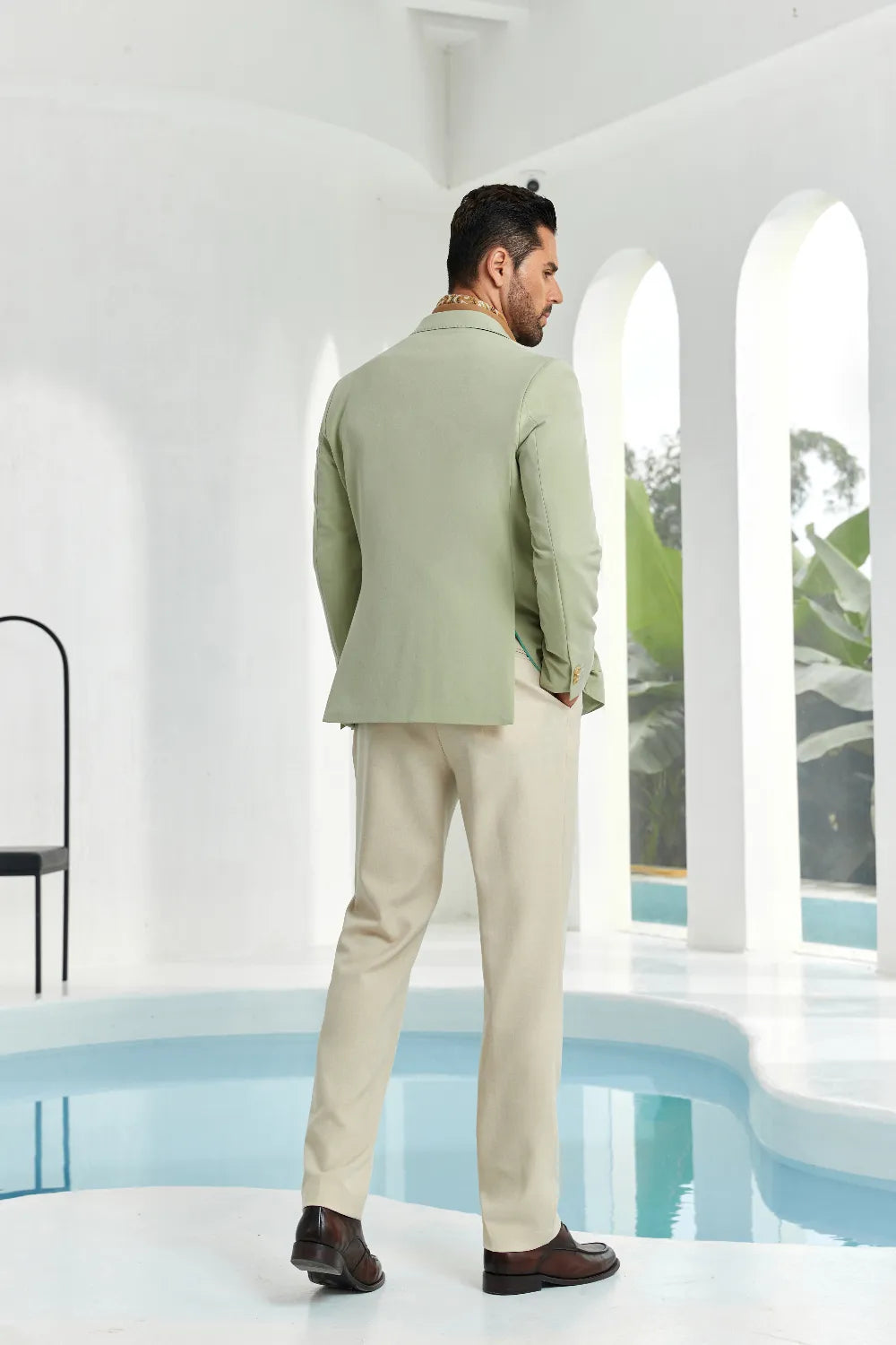 Men's Light Green Two Button Blazer