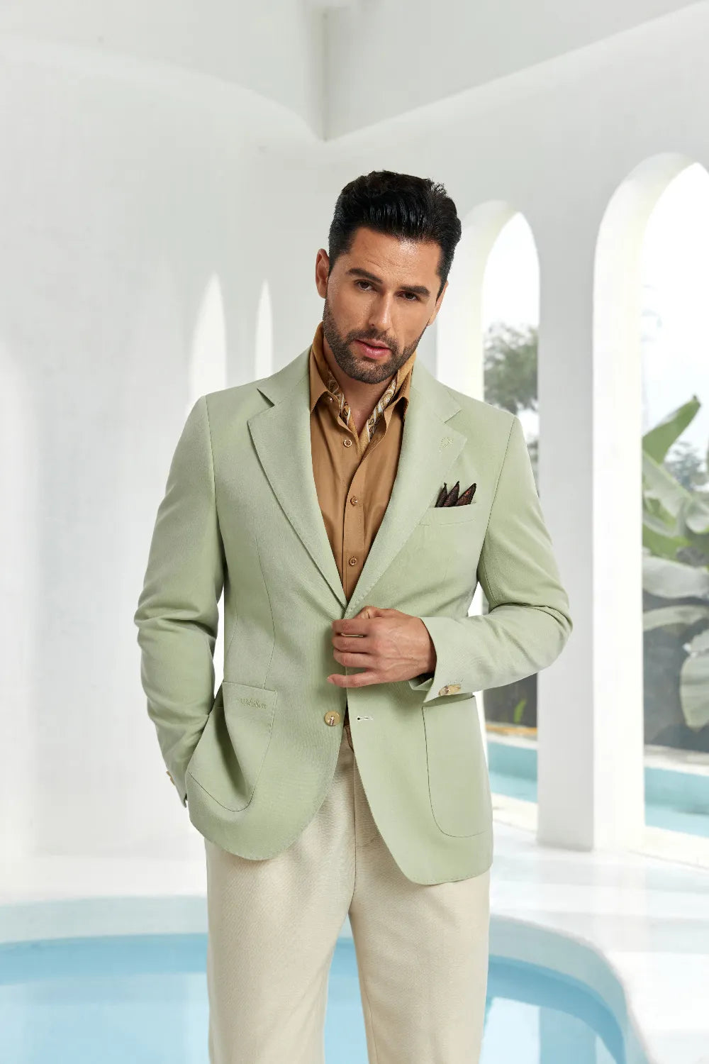 Men's Light Green Two Button Blazer