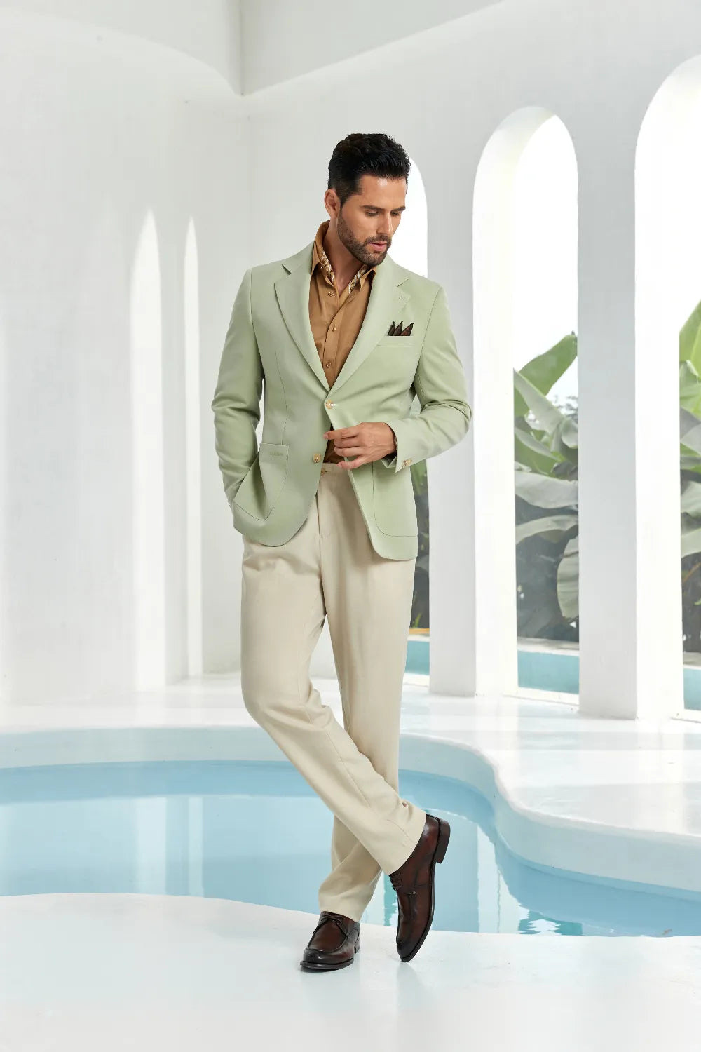Men's Light Green Two Button Blazer