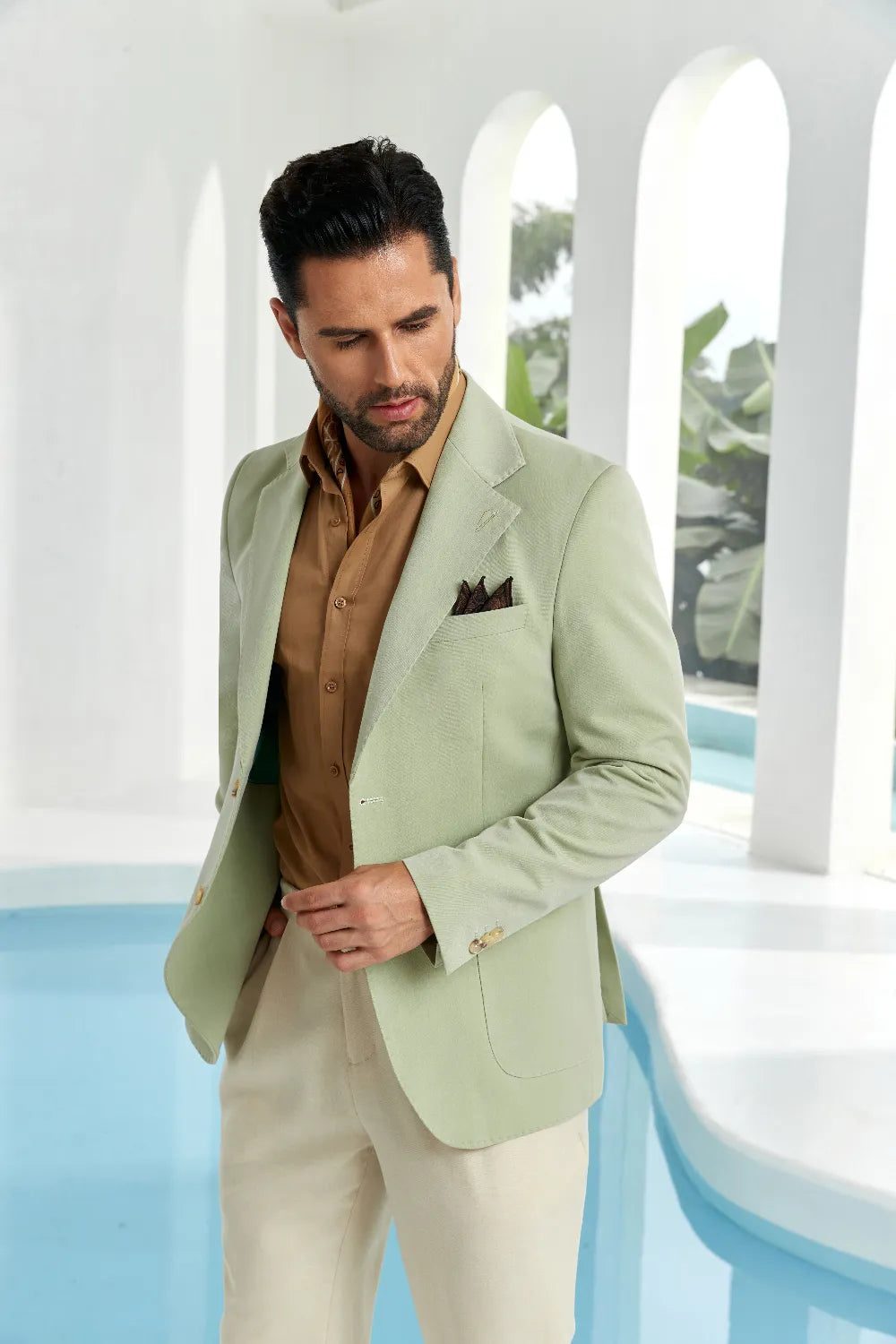 Men's Light Green Two Button Blazer