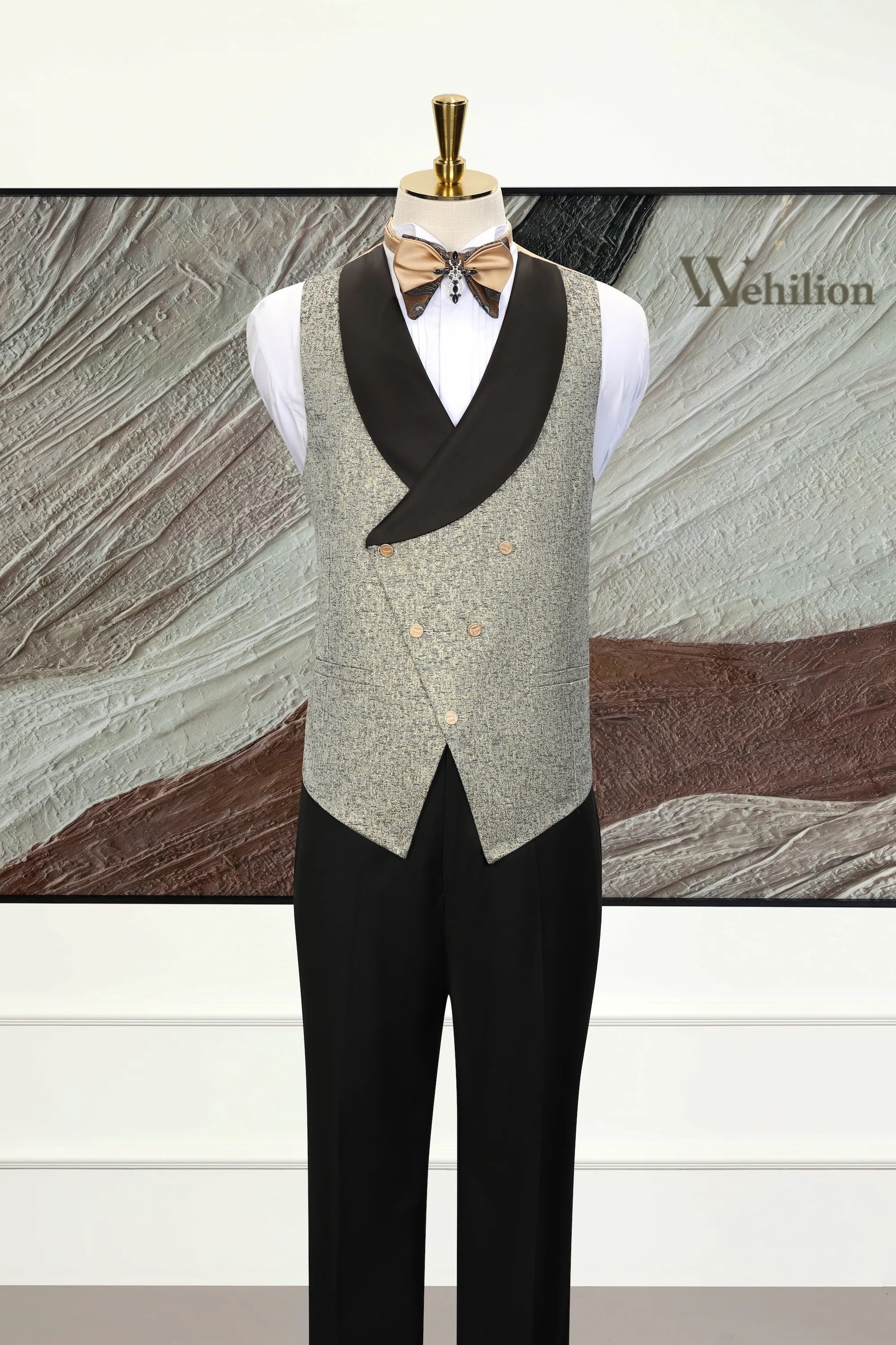 Men's Light Grey Double-Breasted 3 Piece Suits