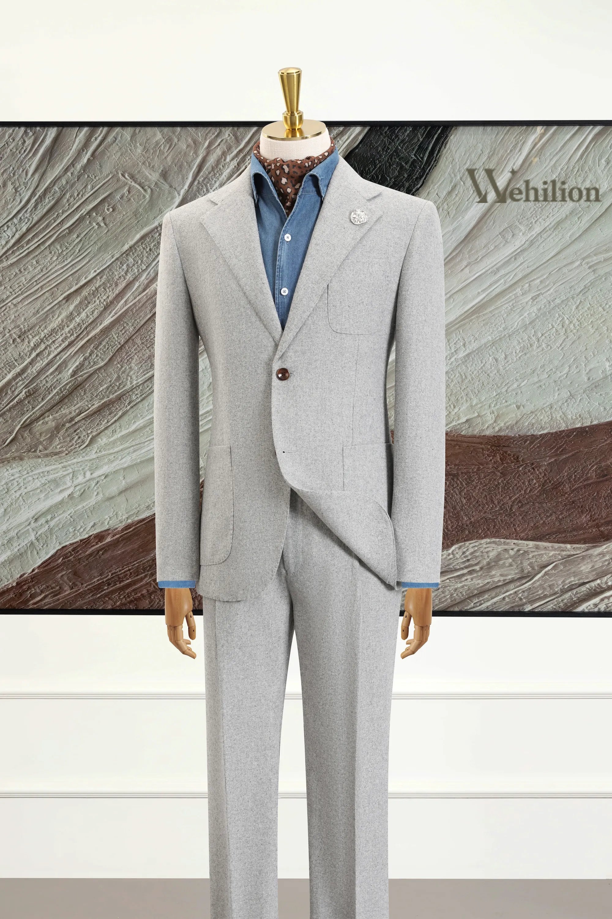 Men's Light Grey Herringbone 2 Piece Suits