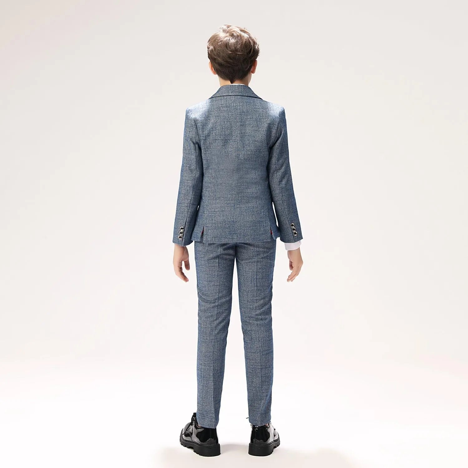 Gray boys' suit back view - formal prom blazer with tailored fit & textured fabric