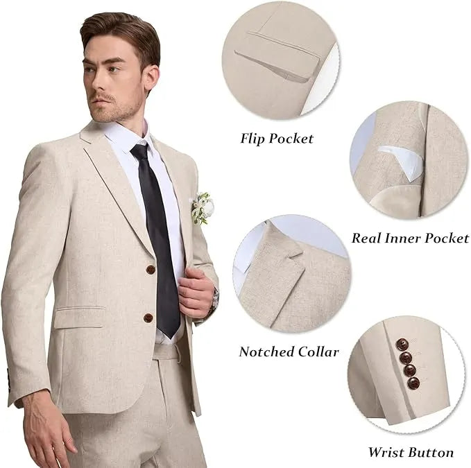 Men's Linen Casual 2 Piece Linen Suit