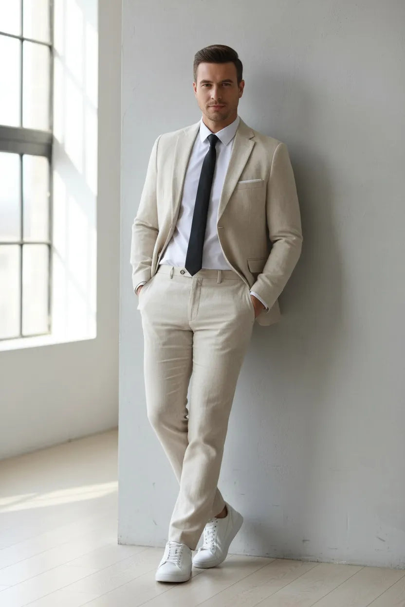 Men's Linen Casual 2 Piece Linen Suit