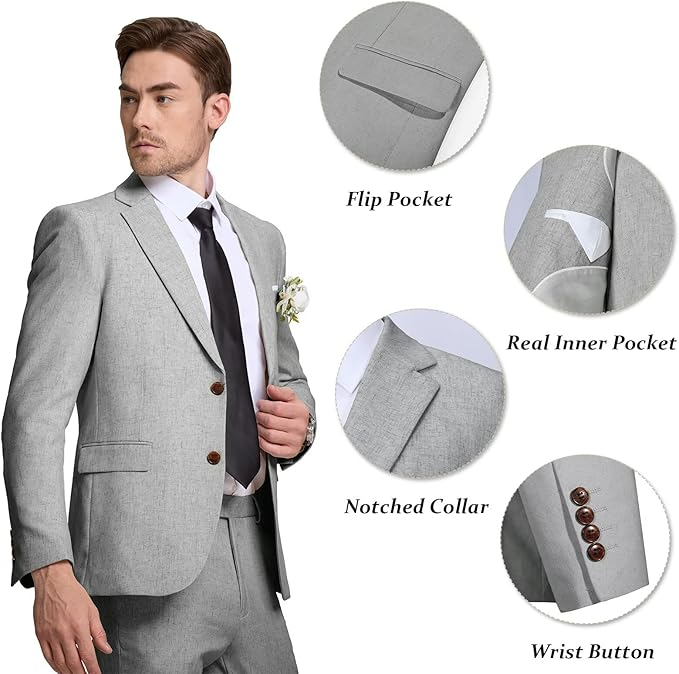 Men's Linen Casual 2 Piece Linen Suit