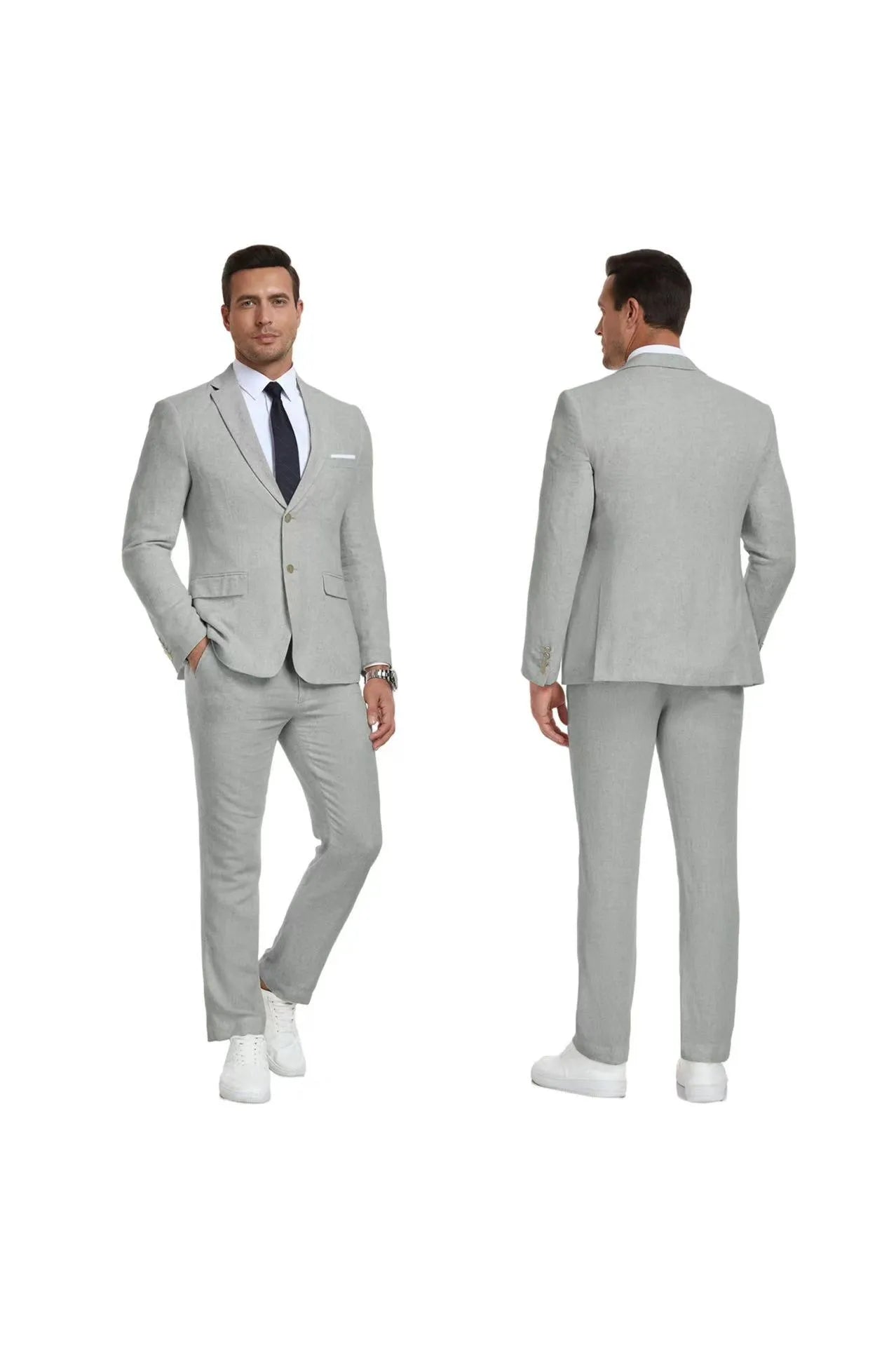 Grey Linen Suit Front and Back Views – Smart Casual Wedding Style – Wehilion® ™