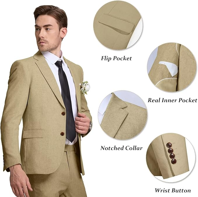 Men's Linen Casual 2 Piece Linen Suit