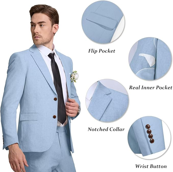 Men's Linen Casual 2 Piece Linen Suit