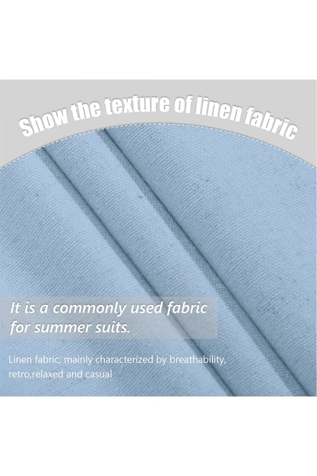 Texture of light blue linen fabric used in summer men’s suits – breathable and casual