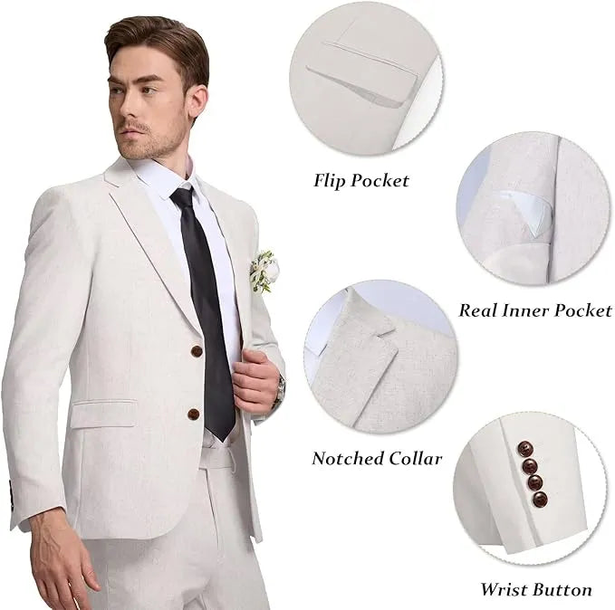 Men's Linen Casual 2 Piece Linen Suit