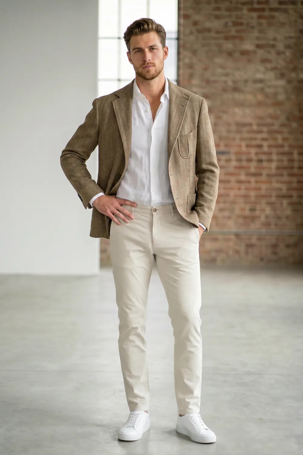 Men's Herringbone Smart Casual 2 Piece Suit