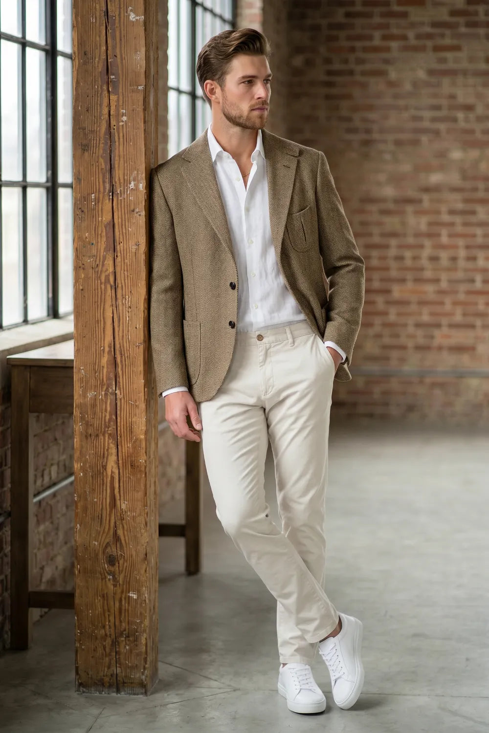 Men's Herringbone Smart Casual 2 Piece Suit