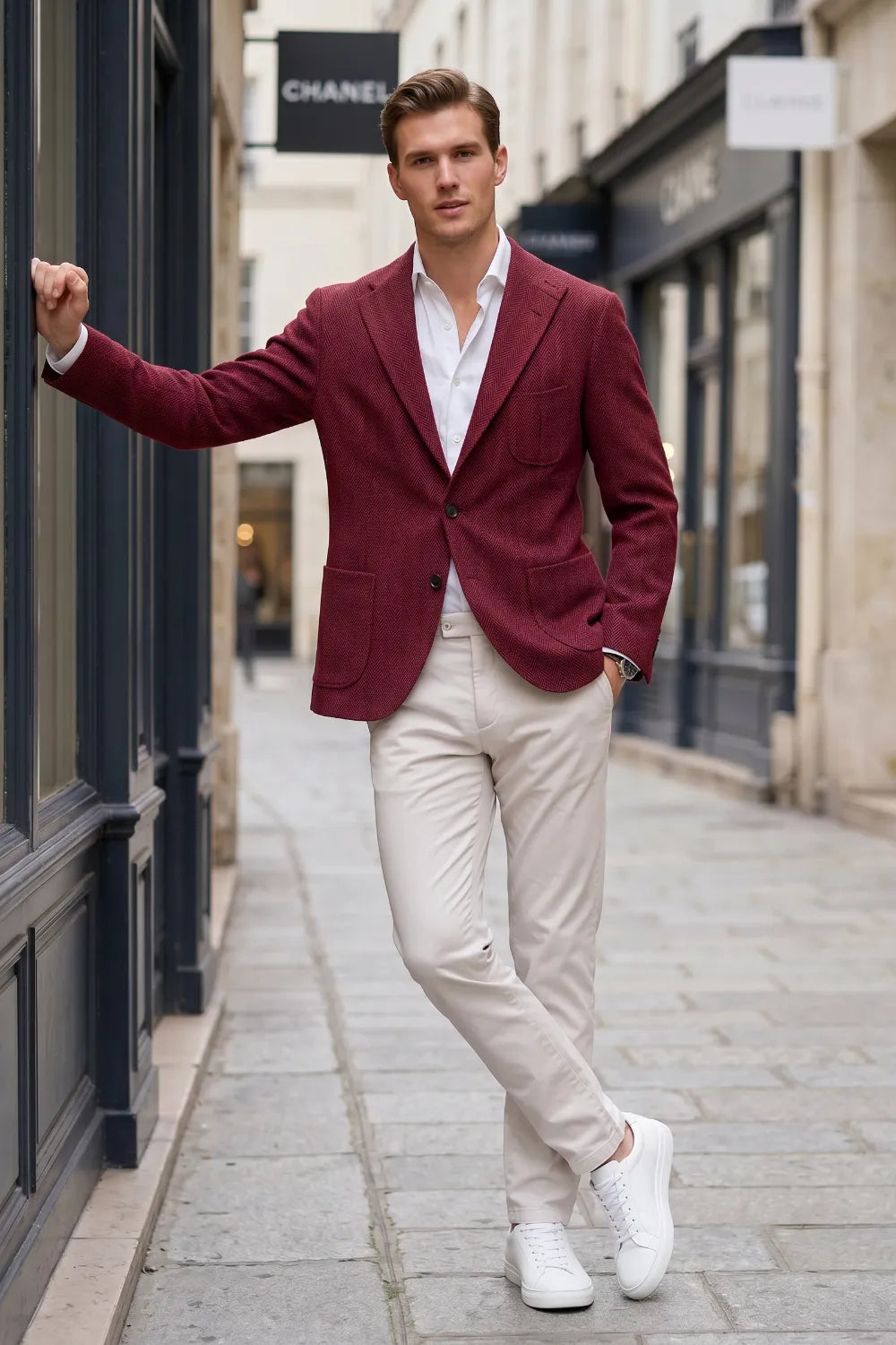 Men's Herringbone Smart Casual 2 Piece Suit