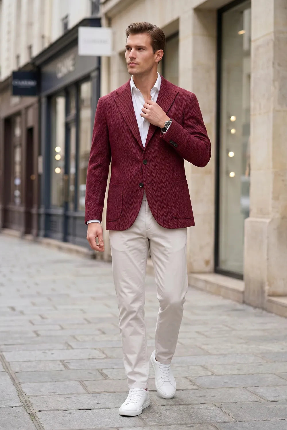 Men's Herringbone Smart Casual 2 Piece Suit