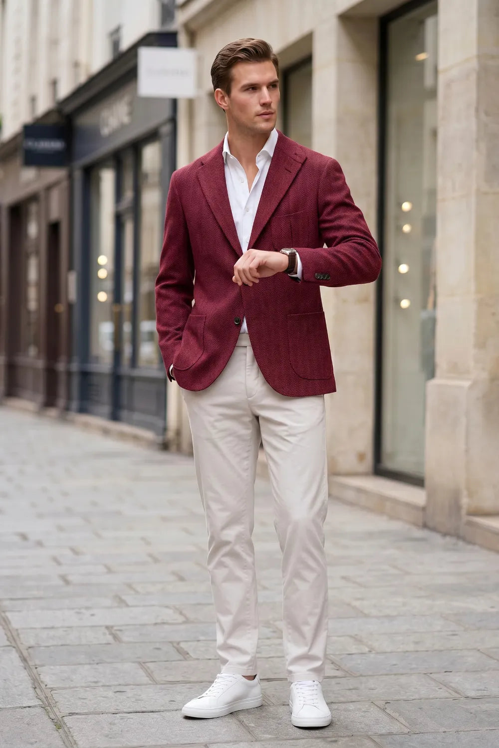 Men's Herringbone Smart Casual 2 Piece Suit