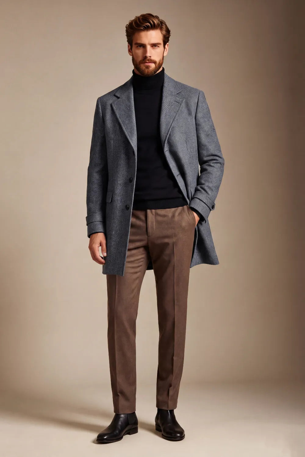 Men's Charcoal Grey Wool Blend Single Breasted Overcoat | Wehilion®