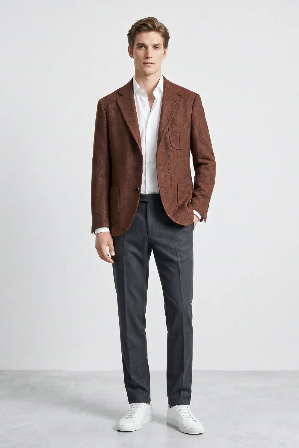 Men's Herringbone Smart Casual 2 Piece Suit
