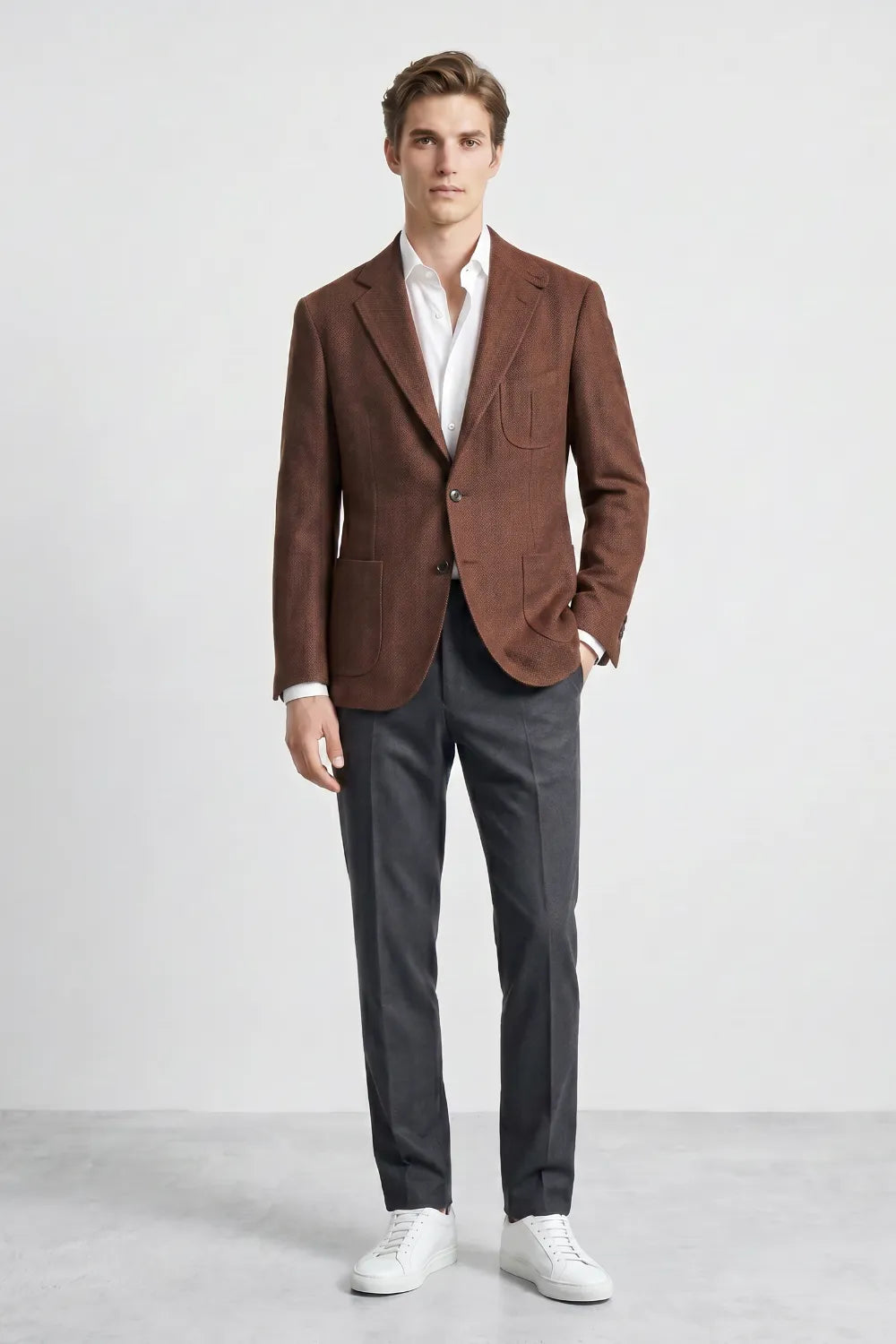 Men's Herringbone Smart Casual 2 Piece Suit