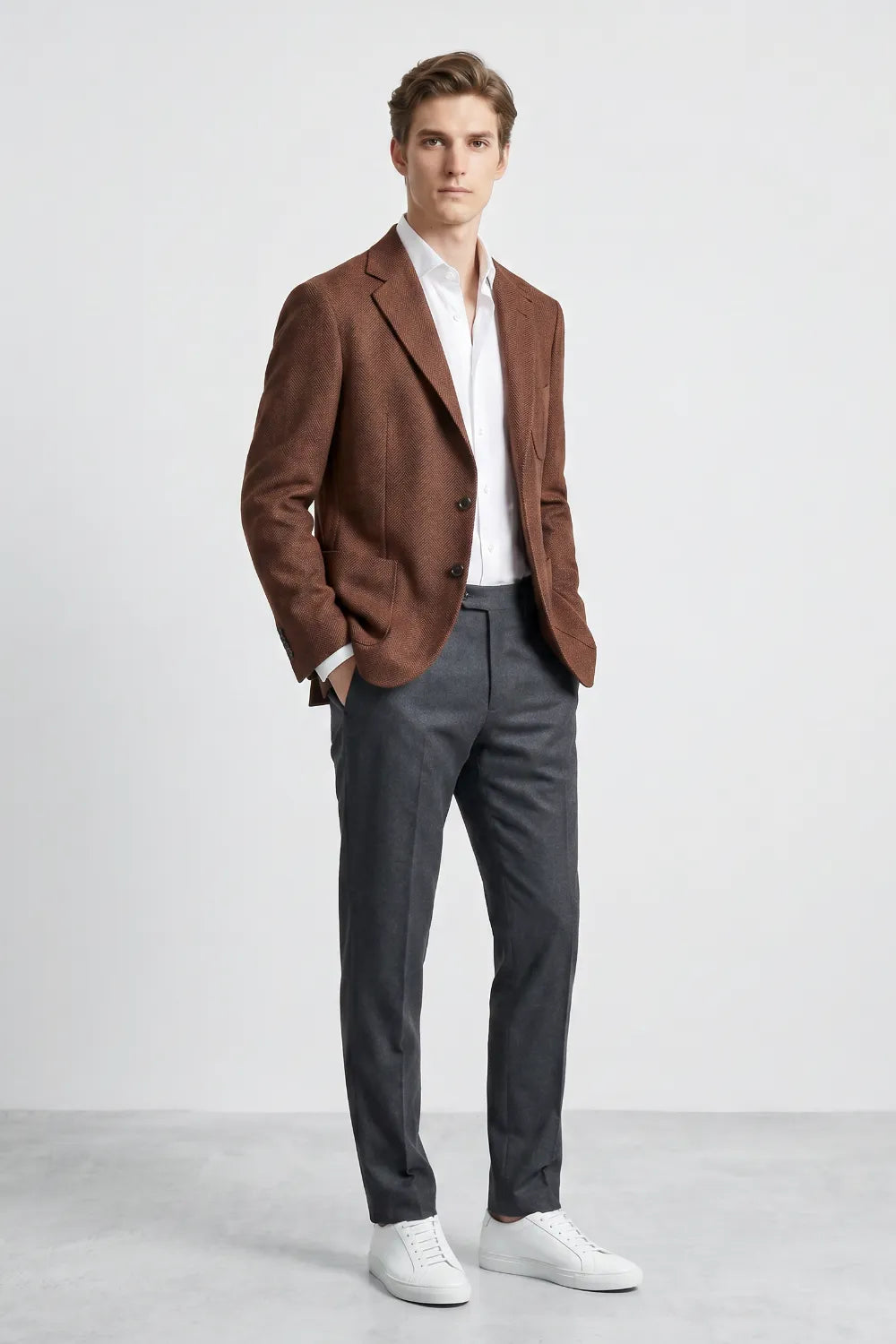 Men's Herringbone Smart Casual 2 Piece Suit