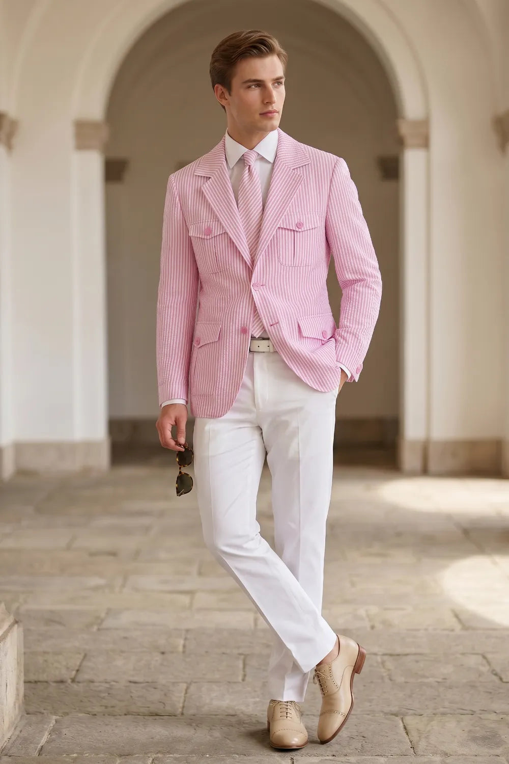 Men's Lightweight Seersucker 2 Piece Suit
