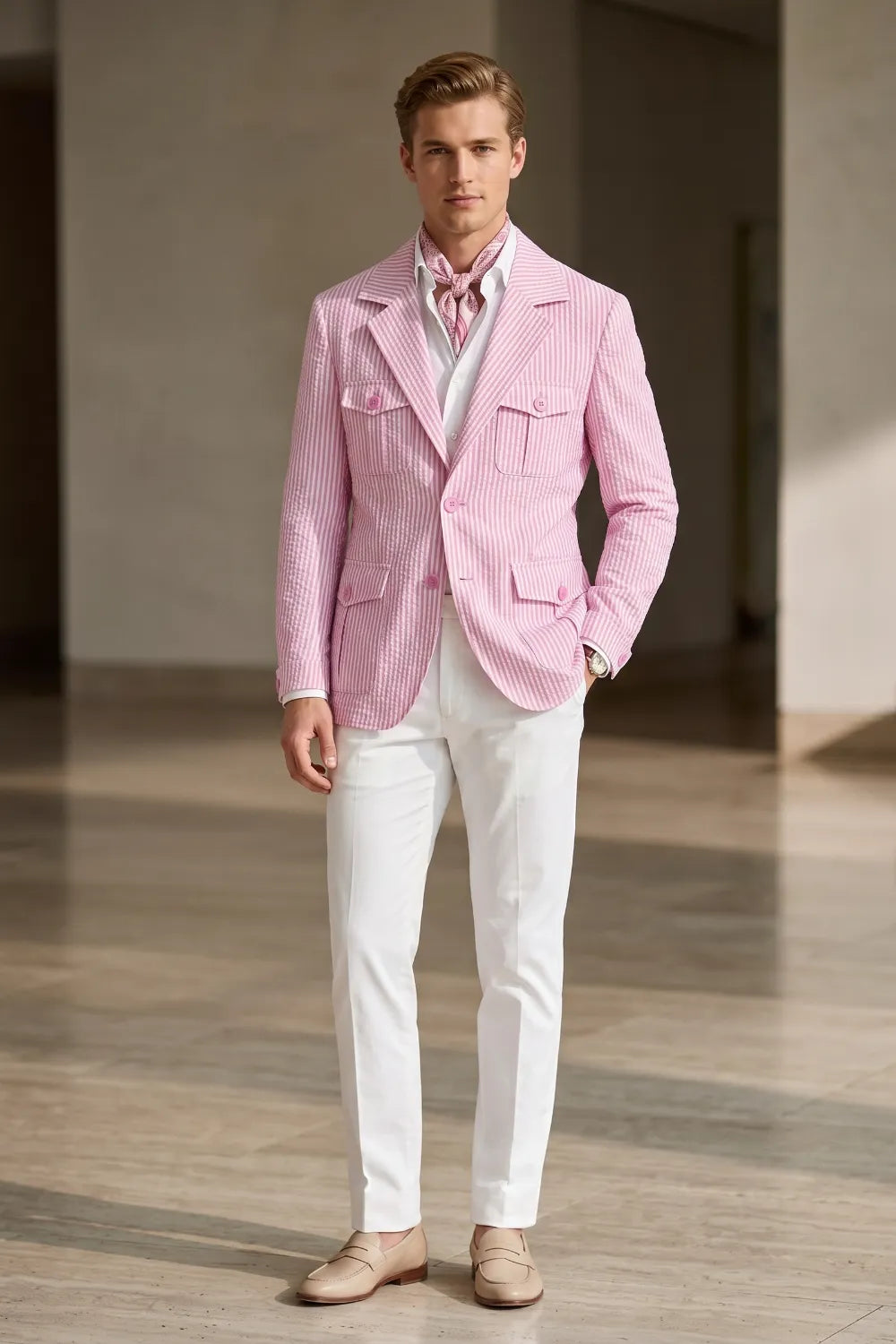Men's Lightweight Seersucker 2 Piece Suit