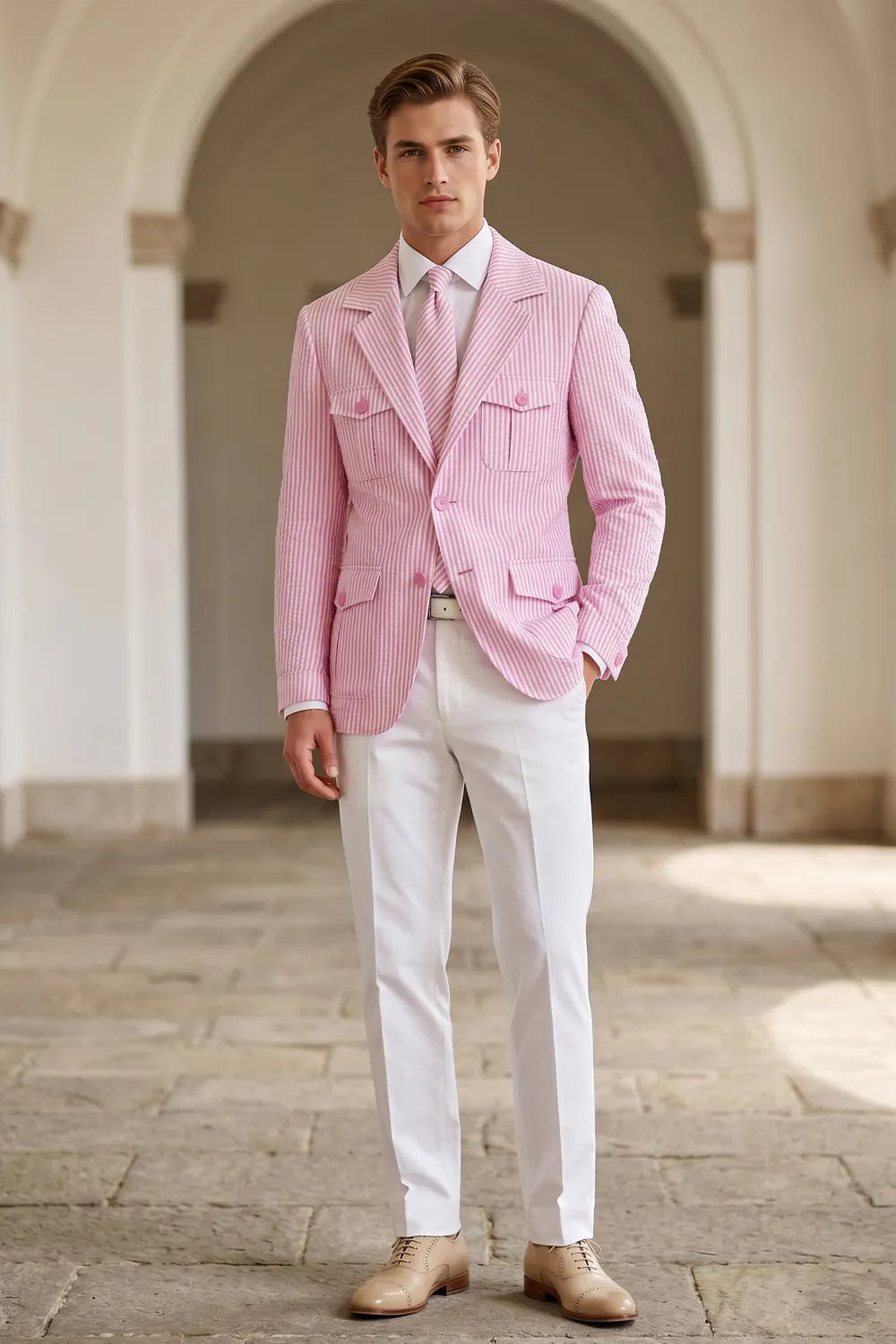 Men's Lightweight Seersucker 2 Piece Suit