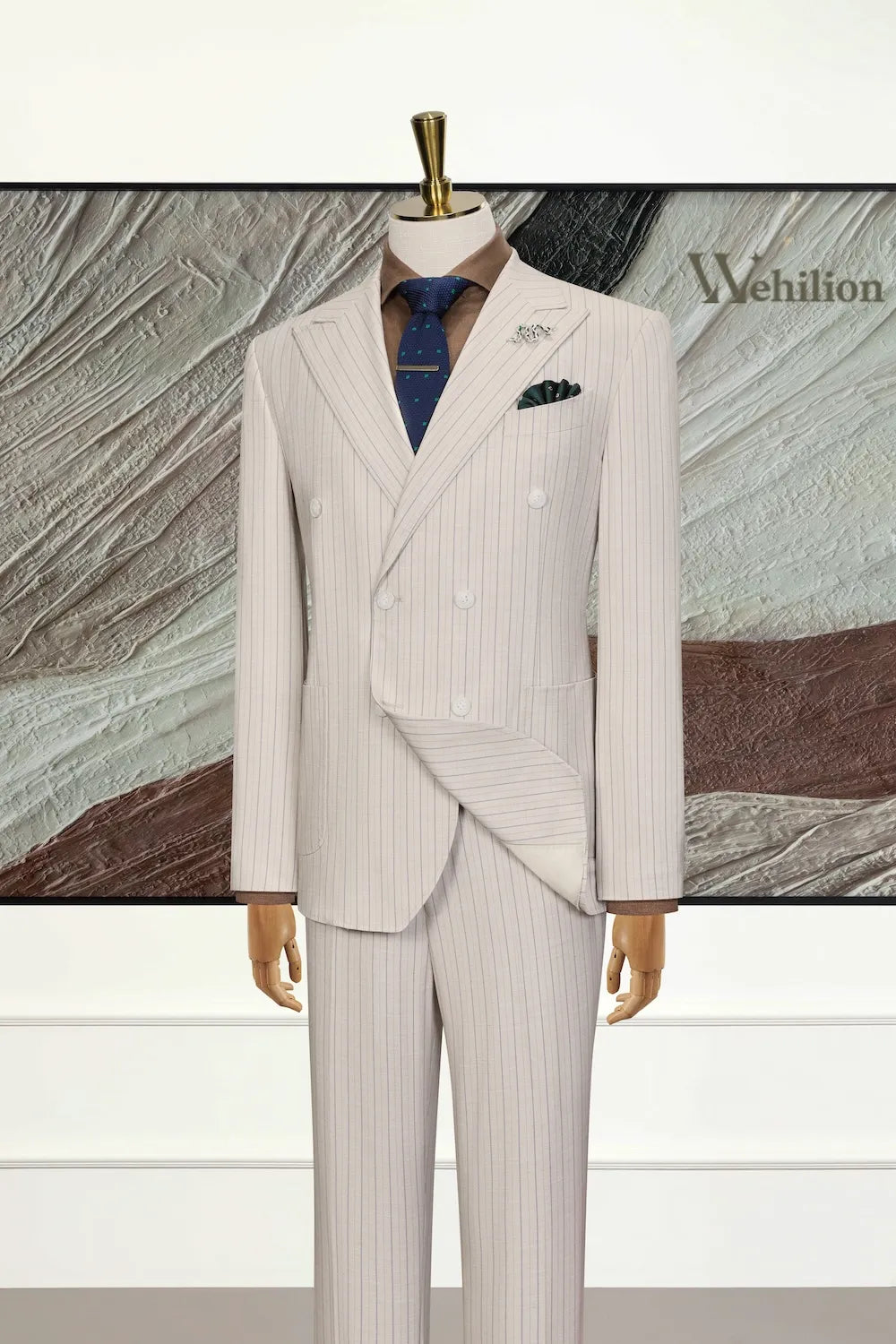 Men's Cream Stripe Formal Wear 2 Piece Suits