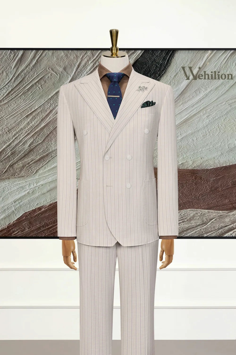 Men's Cream Stripe Formal Wear 2 Piece Suits