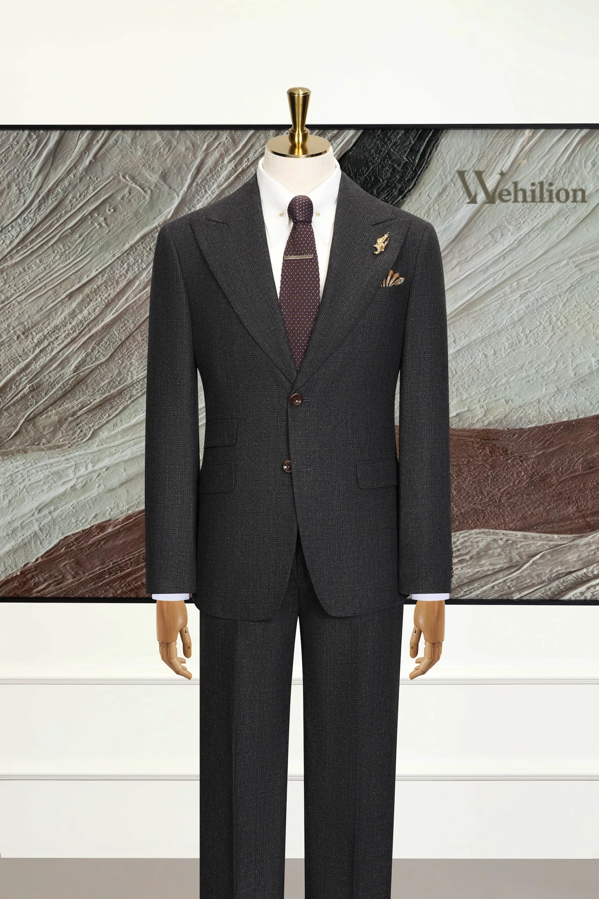 Men's Dark Grey Herringbone 2 Piece Suit