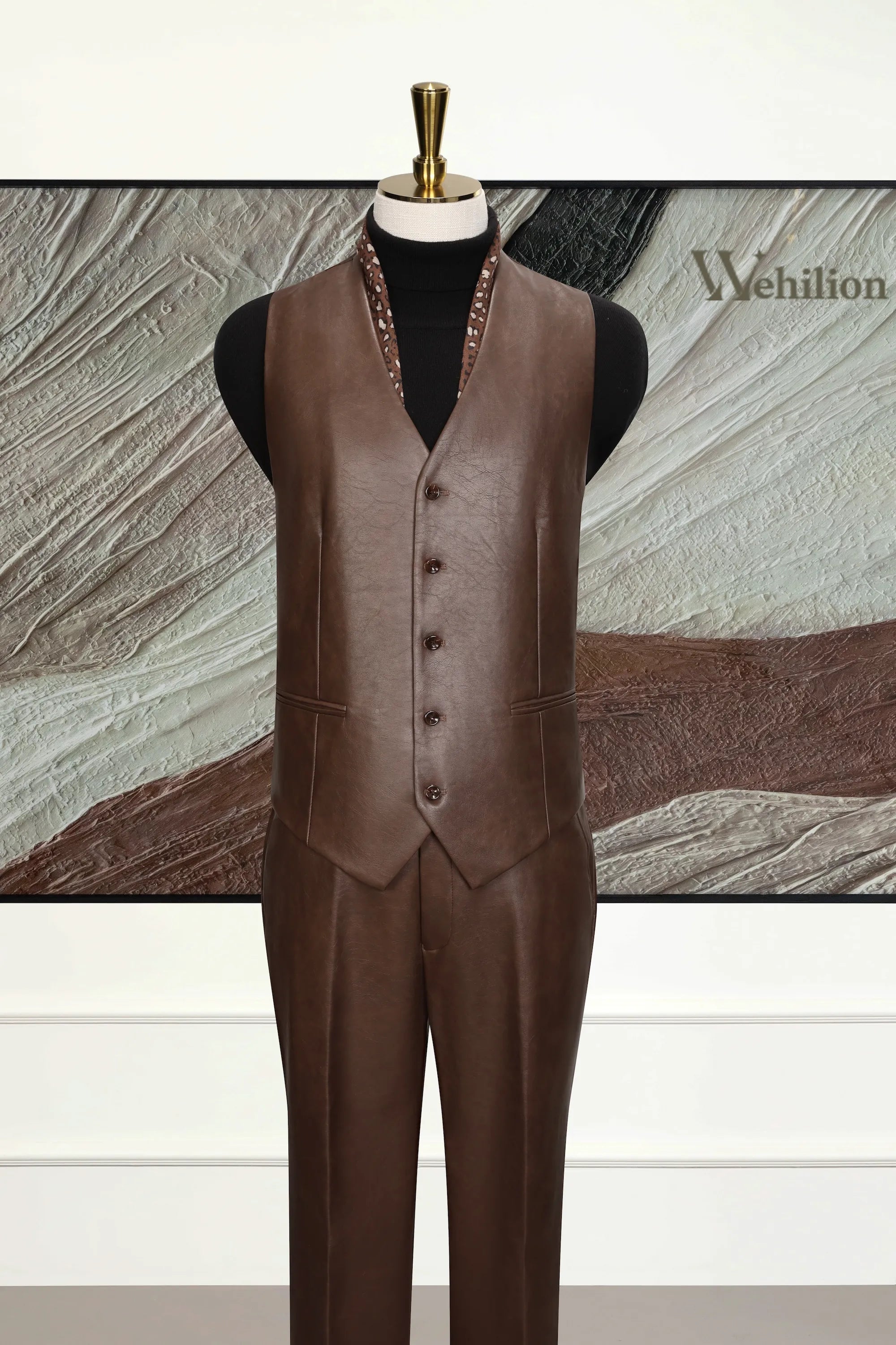 Men's Luxury Modern Leather 3 Piece Suit