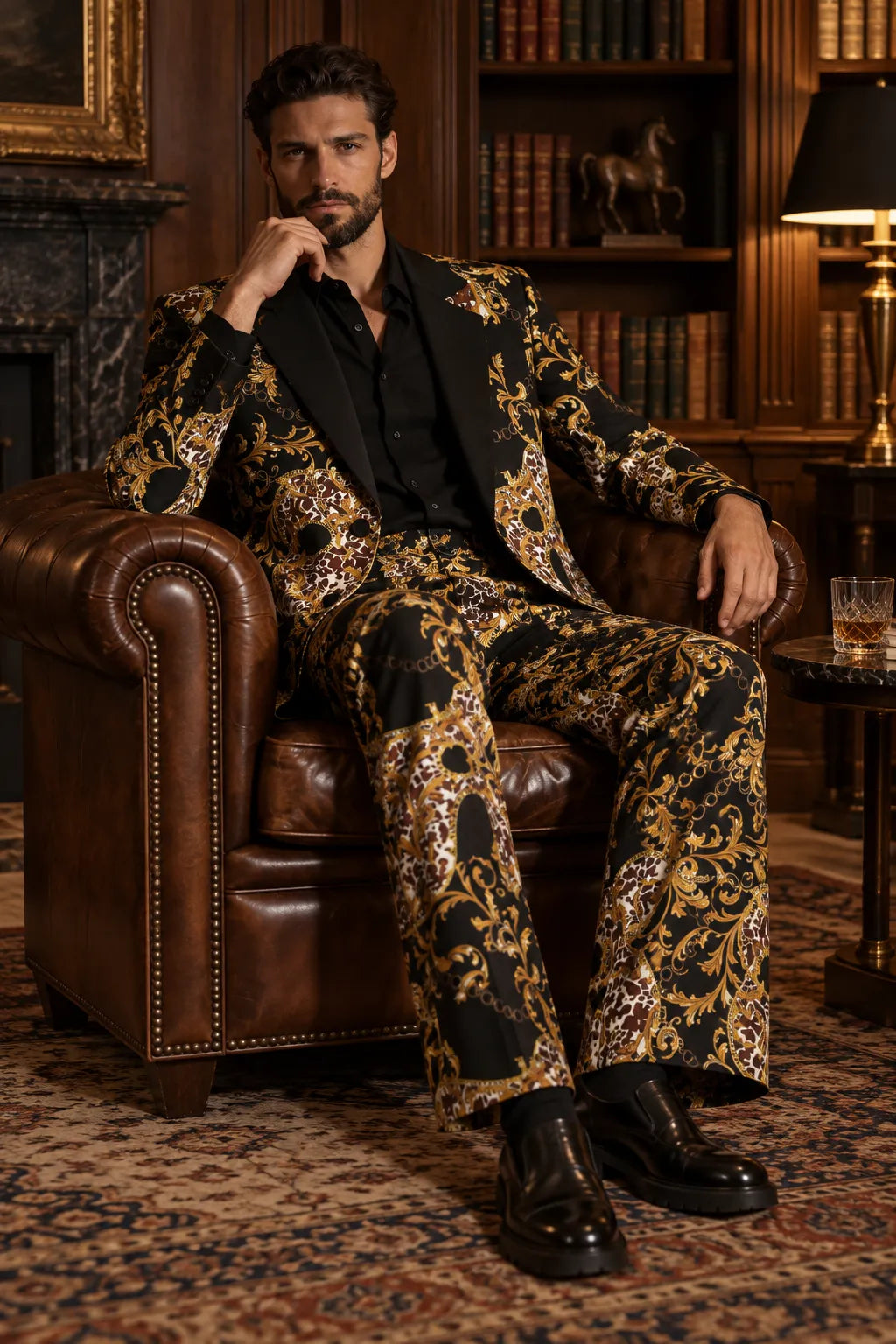Men's Gold Jacquard Baroque 2 Piece Tuxedo Suit