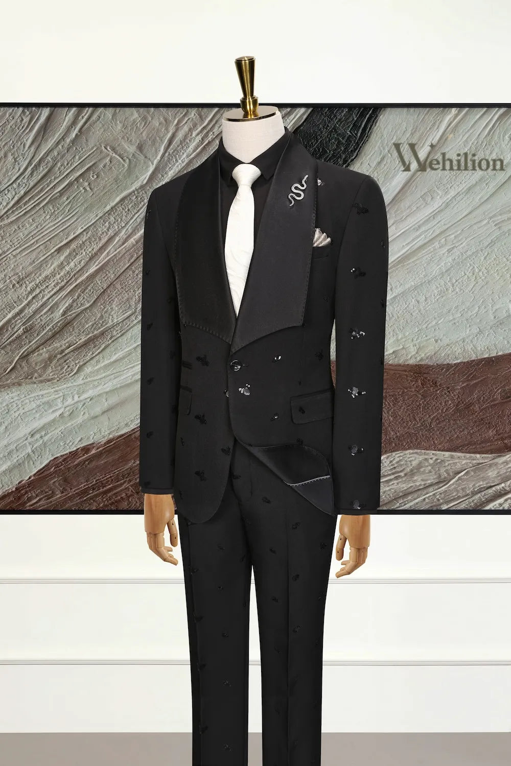 Men's Embroidered Wide Lapel 3 Piece Suits