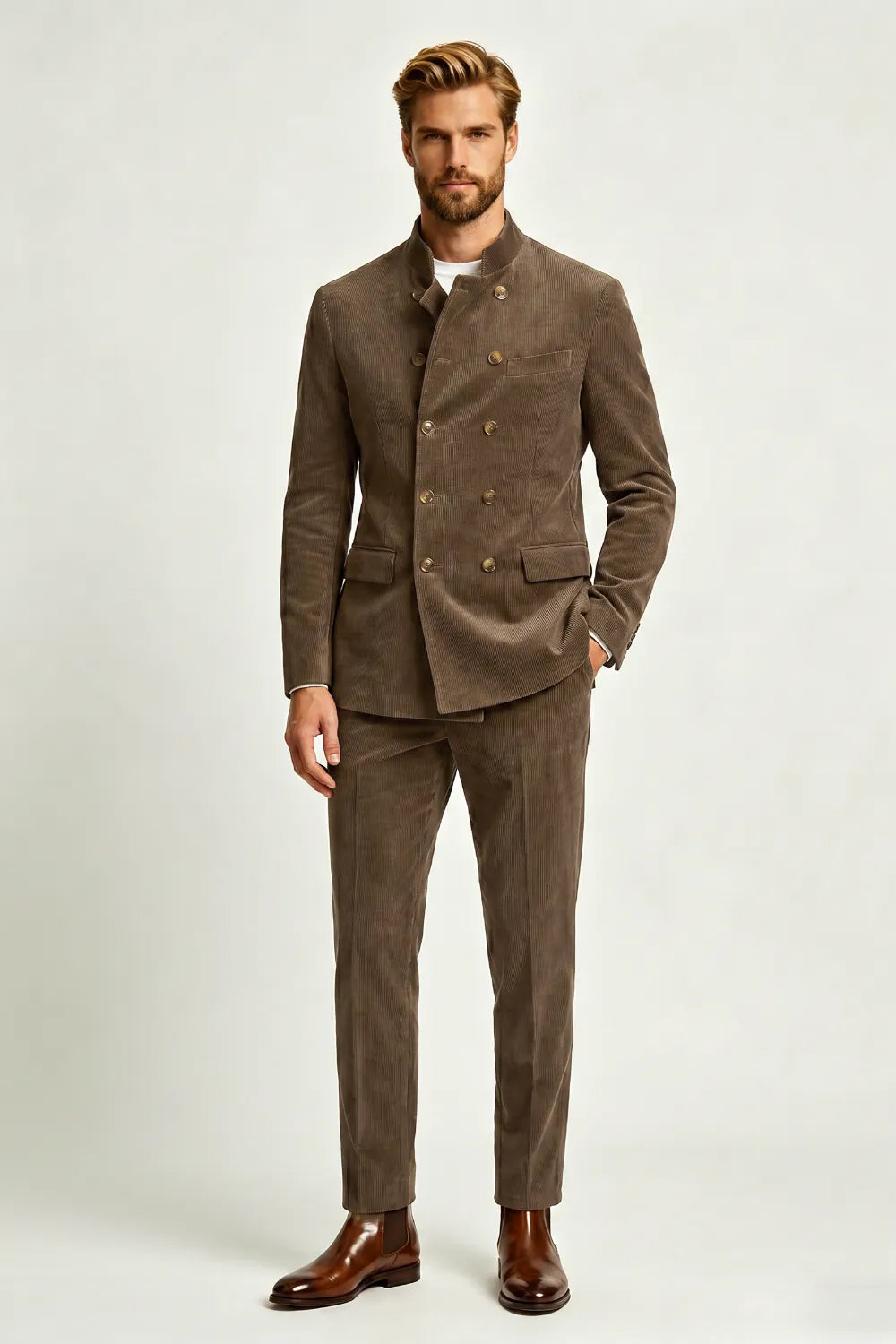 Men's Double Breasted Corduroy 2 Piece Suit