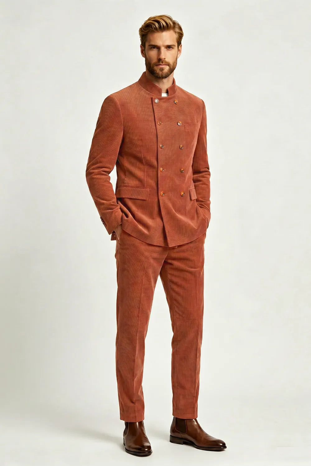 Men's Double Breasted Corduroy 2 Piece Suit