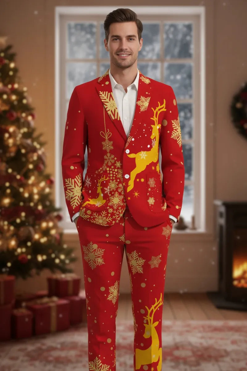 Men's Funny Pattern Christmas Party 2 Piece Suit