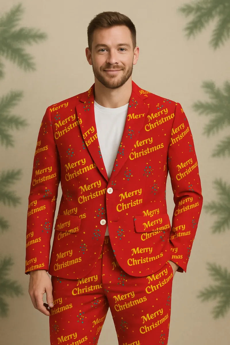Men's Funny Pattern Christmas Party 2 Piece Suit